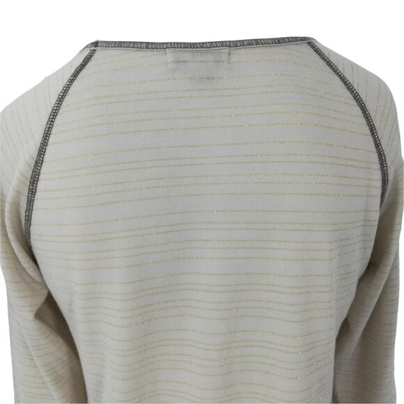 One World Raglan Sleeve Knit Top Size S Ethnic Geometric 3/4 Sleeve Gold Cream - Picture 9 of 12
